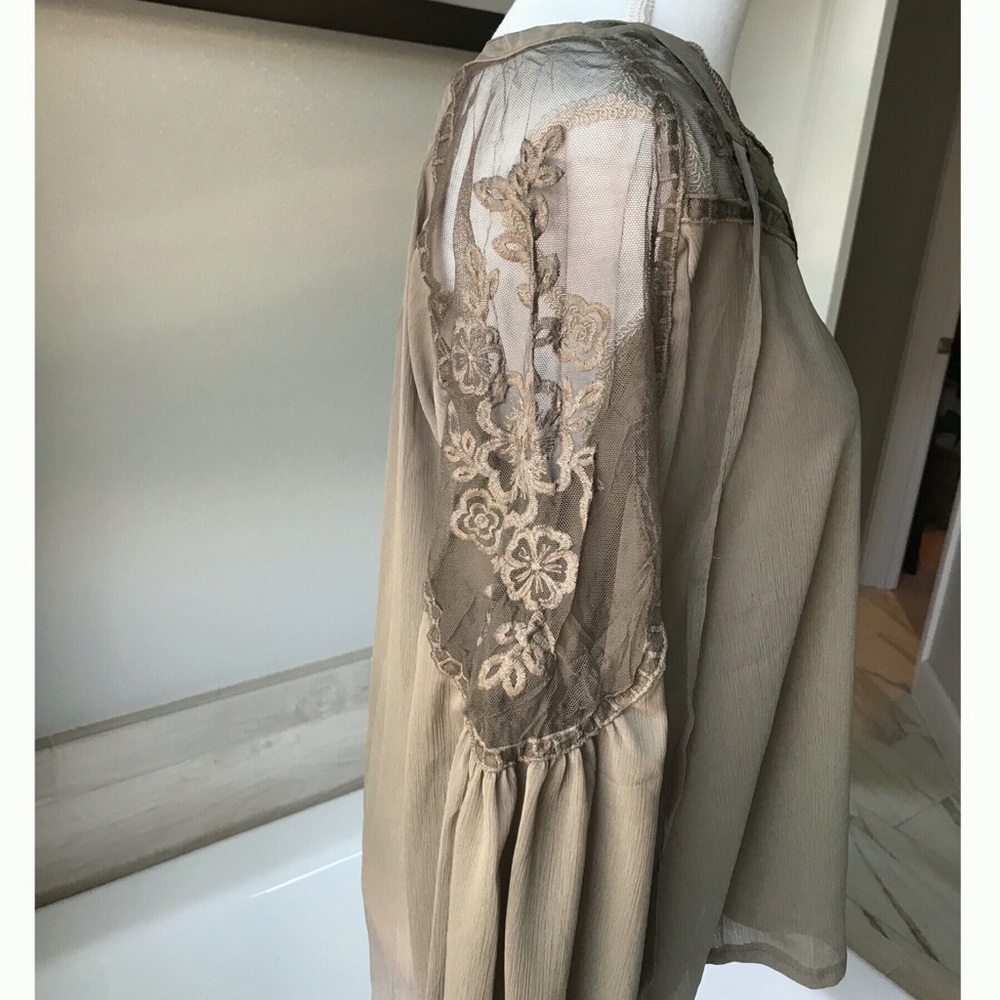 Warm olive green sheer blouse - Picture 5 of 6